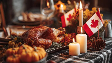 Thanksgiving feest in Canada met een kalkoen op tafel